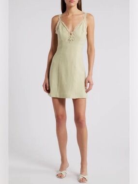 Reformation - Kaya Linen Dress in Dried Herbs Light Green - Size 0